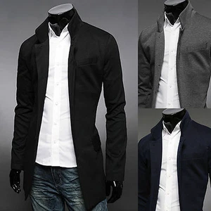 Mens Luxury China Collar Long Blazer Jacket Jumper Coat Outwear Tops W127 XS-XL - Picture 1 of 6