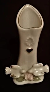 Vase Porzellan in Herzform mit 2 Vögeln und Blume NEU - Bild 1 von 2