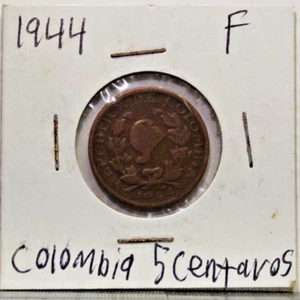 1944 columbia 5 Centavos coin, Bronze, KM#206 - Picture 1 of 2