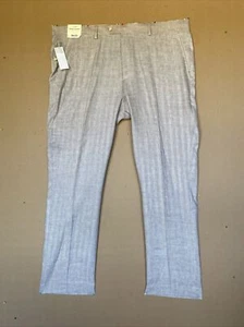 Crosby Howard Mens Pants Linen Blend Khaki Herringbone 38x30 Flat Front 0058 - Picture 1 of 11