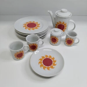 Children’s Tea Set Made In Japan Vintage MCM Red & Orange Sun Porcelain *READ - Picture 1 of 22
