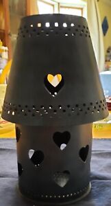 Blue Punched Tin Hearts Candle Holder & Shade