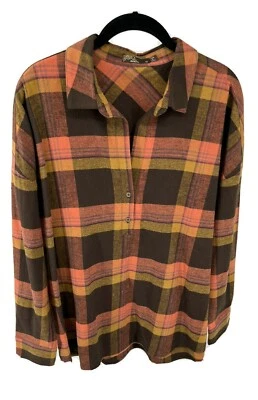 PrAna Flannel Top Womens Medium Brown Plaid Organic Cotton Hemp Pullover  - Image 1 of 4