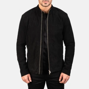 Herren schwarz Wildleder klassische weiche Lederjacke reines Lammfell schwarz Lederjacke - Bild 1 von 6