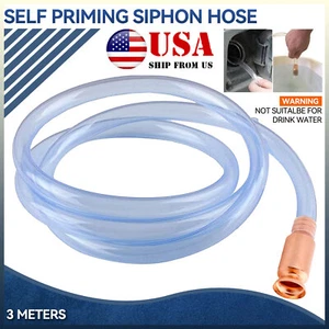 US 10FT Siphon Hose Pump Self Priming Jiggler Shaker Transfer Fuel Water Oil Gas - Picture 1 of 13