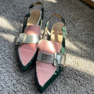 Handmade Pink, Green and Silver Loafers (EU 39) - Picture 1 of 4