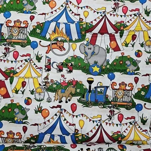 Fabric "Daphne's Circus" Hoffman Fabrics Colorful On White Cotton By The Yard - Picture 1 of 2