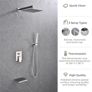 10" Shower Faucet Set Wall Mounted Multi-Function Stainless Steel Shower Head - Picture 1 of 8