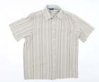 Ben Smith Mens Beige Striped Polyester Button-Up Size XL Collared