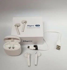 Hspro T16 True Wireless Stereo Earbuds White Charging Case Music - Picture 1 of 12