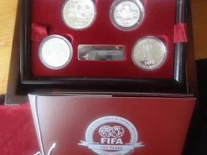2014 SILBER PROOF 4 MÜNZEN BOX SET + COA FIFA 100 JAHRE WELTFUSSBALL - Bild 1 von 18