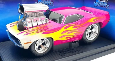 Muscle Machine 1/18 Scale Diecast 61187 - 1970 Plymouth Cuda - Pink with Flame - Image 1 of 4