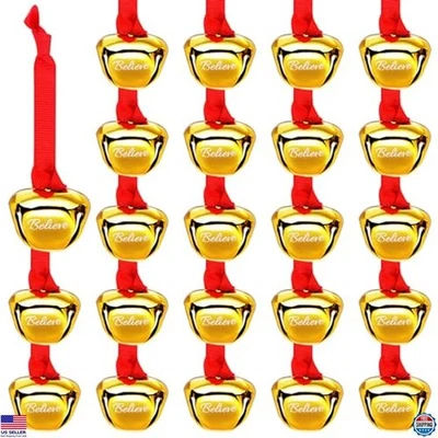 30 adornos dorados Believe Bell - campanas de trineo de 1,5" con cinta para Navidad Foto 1 de 4