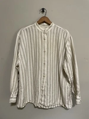 Camisa De Colección Giorgio Sant’ Angelo Lino Algodón Tostado Rayas Cuello Mandarín Talla L Foto 1 de 4