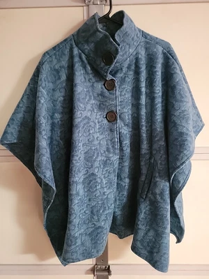 Poncho Cape Le Moda Lemoda High Collar Blue Fleece Pockets - Image 1 of 4
