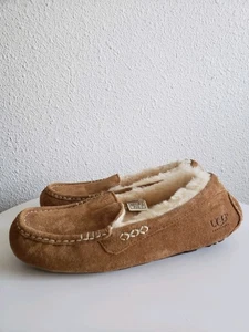 UGG Ansley Chestnut Suede Sheepskin Moccasins Slippers Womens Size US 7 - Picture 1 of 13