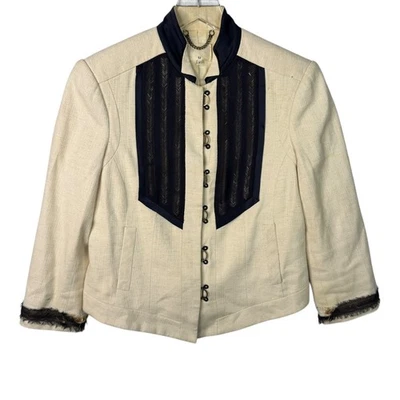 3.1 Phillip Lim Esmoquin Militar Chaqueta Recortada Lino Seda Crema Negro Talla 8 Foto 1 de 4