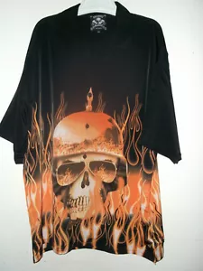 NEW FLAMING SKELETON HAWAIIAN SHIRT IN KAISER HELMET green or orange M thru 2x - Picture 1 of 7