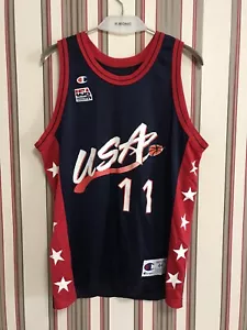 Vintage 1996 USA Basketball Team Karl Malone #11 Champion Jersey Shirt Sz 44 M/L - Picture 1 of 12