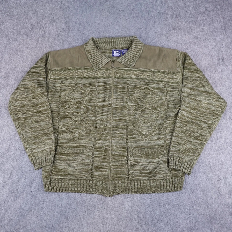 Suéter Vintage Para Hombre XL Verde Cárdigan Cremallera Completa Combate Militar John Blair Años 90 Foto 1 de 4