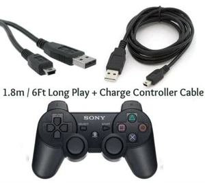1.8M Long Play + Charge Cable for PS3 Controller GamePad Charging Charger Lead - Picture 1 of 4