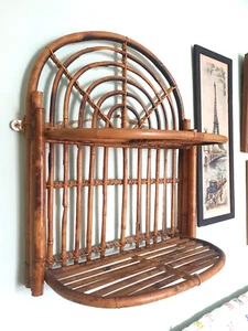 Estante de Pared Plegable Bambú Carey Tigre De Colección, Retro Mediados de Siglo Boho Tiki - Imagen 1 de 15