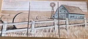 Bauernhaus rustikal Leinwand Wandbild Landschaft Gemälde türkis alte Scheune 3 Stck. 12x16 - Bild 1 von 5