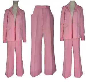 Rosa 70er Anzug High Waist Weites Bein Lang Handmade Mod Retro Groovy Set - Bild 1 von 10