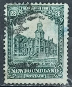 Newfoundland 1928-29 DeLaRue Set 28c Deep Green Perf 14-131/2 Used sg177 - Picture 1 of 2
