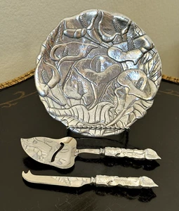 Arthur Court 3 Piece Calla Lilly Cheese Plate, Knife and Slicer/Server - Picture 1 of 9