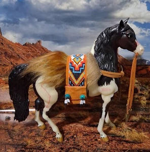 OOAK Custom Painted Breyer Black/White Pinto with Native American Indian Costume - Picture 1 of 11
