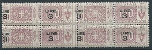 1923-25 REGNO PACCHI POSTALI 3 SU 10 QUARTINA VARIETà SOPRASTAMPA MNH ** - ED775 - Picture 1 of 1
