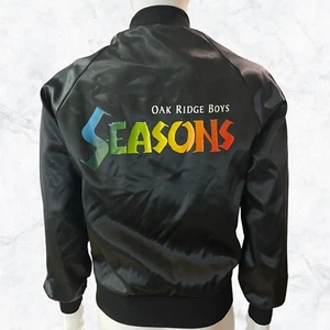 Vintage Oak Ridge Boys 'Seasons' Mens Small Satin Jacket Black TeeJays Tag USA - Picture 1 of 10
