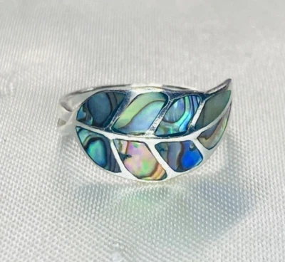 Anillo de plata de ley 925 con forma de hoja de abulón de lujo tamaño 6,5 Foto 1 de 4