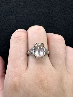 Anillo de Morganita y Diamantes, Oro Blanco 14k, Talla 9 Foto 1 de 4