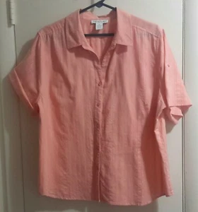 Women's Peach V-Neck Button Down Collared Blouse/Top By Hastings & Smith - Picture 1 of 7