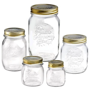 4 x Bormioli Rocco Quattro Stagioni Food Preserve Jars Screw Gold Lid Airtight - Picture 1 of 7