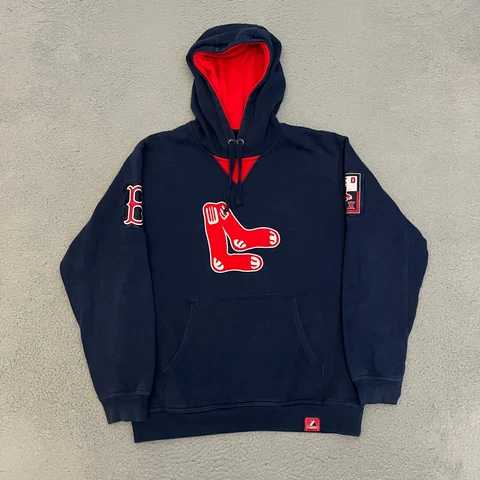 Majestic Cooperstown Red Socks Blue Hoodie Mens Size M Cover