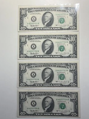 1995 4x $10 Ten Dollar Bill Federal Reserve Note  Boston MA Vintage Old Currency - Image 1 of 4
