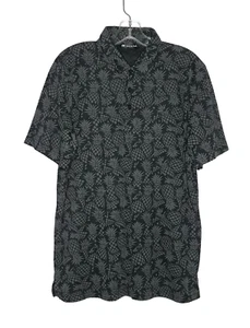 Travis Mathew Polo Shirt Mens L Black Gray Pineapple Print Tropical Golf - Picture 1 of 15
