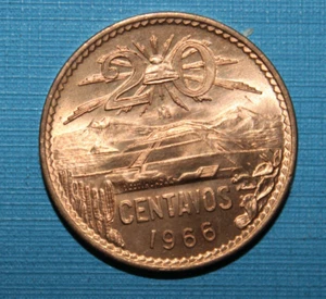 1966 Mexico - 20 Centavos - Choice to UNC , CHBU ,NO , SPOTS - Picture 1 of 2
