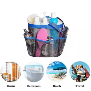 8 Pockets Portable Mesh Shower Bathroom Basket Bag Quick Dry Caddy Tote Bag Blue - Picture 1 of 8