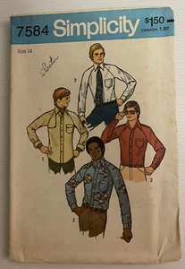 Simplicity 7584 Vintage 70s Sewing Pattern Teen Boys' Shirts Size: 14 - Picture 1 of 9
