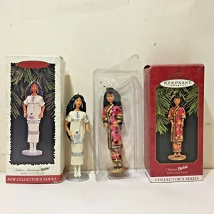 2 Vtg HALLMARK BARBIE Ornaments Native American & Chinese "Dolls of the World" - Picture 1 of 7