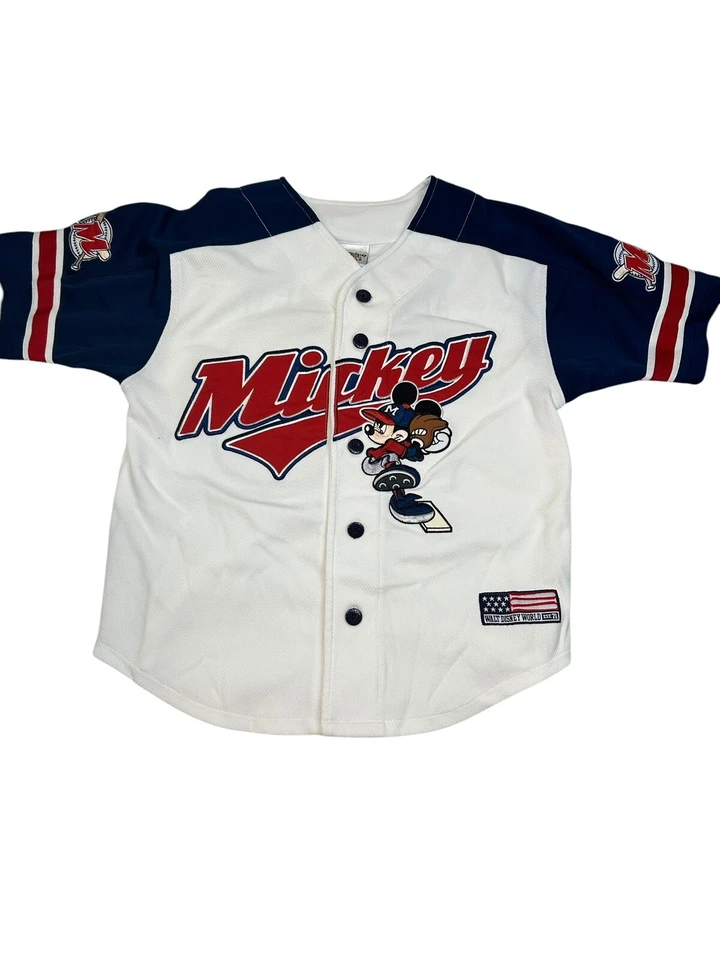 VTG Disney DisneyWorld Mickey Mouse Baseball Jersey #28 Youth Small Embroidered - Image 1 of 4