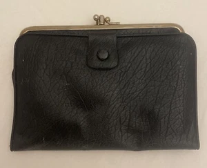 Women’s Black Leather Wallet Ambassador 60s Caprice French Purse Secretary Retro - Picture 1 of 6