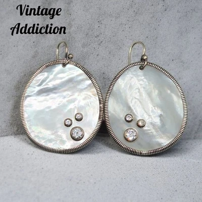 Designer Silpada Sterling MOP Cz Dangle Drop Earrings W2218 1.75" 925 - Image 1 of 4