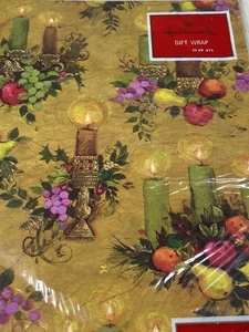 Vintage alte Welt Kerzen Obst 70er Geschenkpapier Geschenkpapier Weihnachten Punze NOS - Bild 1 von 8