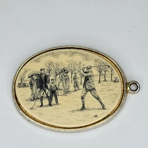 vintage Barlow oval medallion English Scottish Golfing Scene NO RESERVE! - Picture 1 of 6