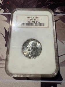1946 D Washington Quarter MS 67 NGC 90% Silver 25c Unc VERY RARE!! - Picture 1 of 2